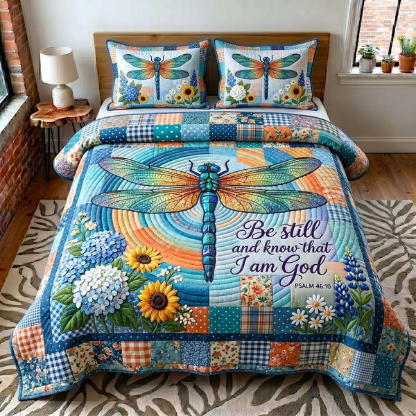 Grace In Flight quilted 3-piece bedding set on a made bed with two matching pillow shams