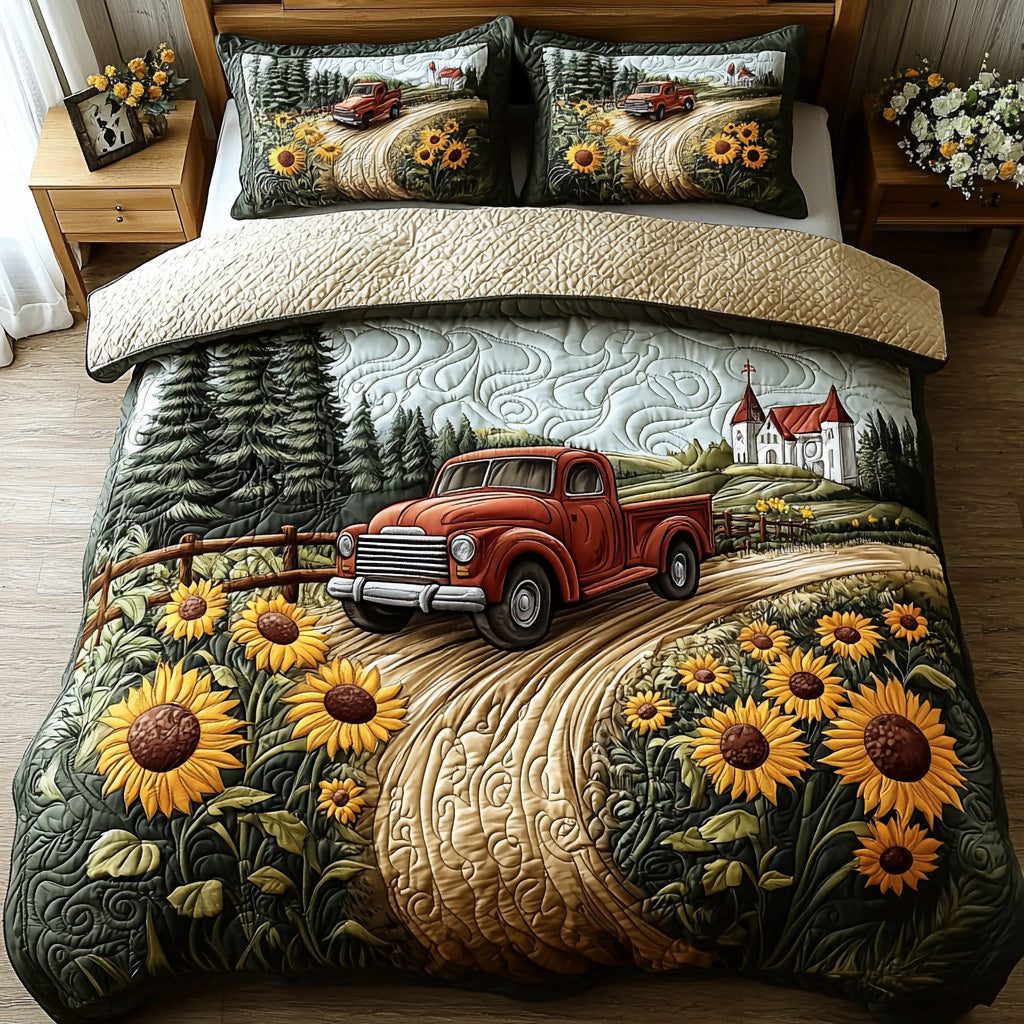 Grace Journey quilted 3-piece bedding set on a made bed with two matching pillow shams