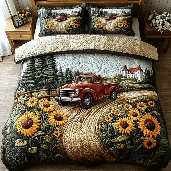Grace Journey quilted 3-piece bedding set on a made bed with two matching pillow shams