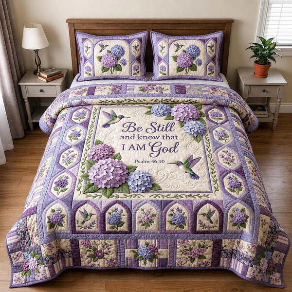 Grace Petals quilted 3-piece bedding set on a made bed with two matching pillow shams