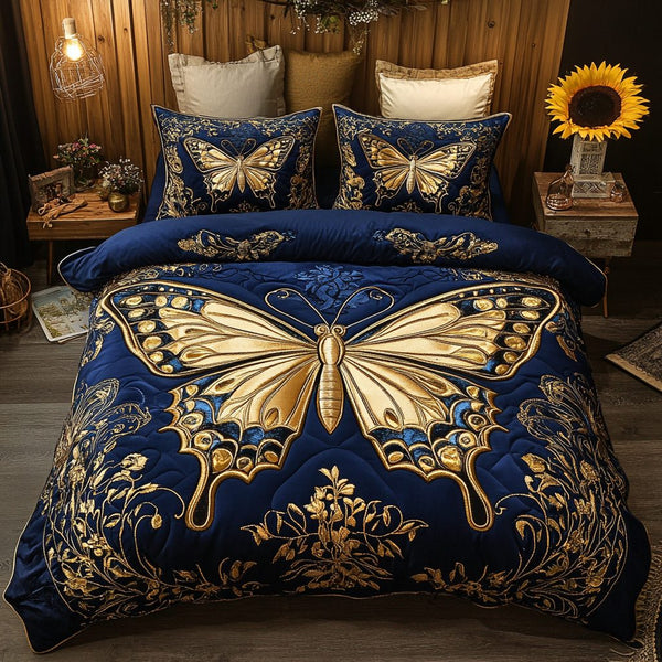 Graceful Flutter quilted 3-piece bedding set on a made bed with two matching pillow shams