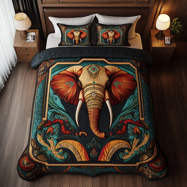 Graceful Giant quilted 3-piece bedding set on a made bed with two matching pillow shams