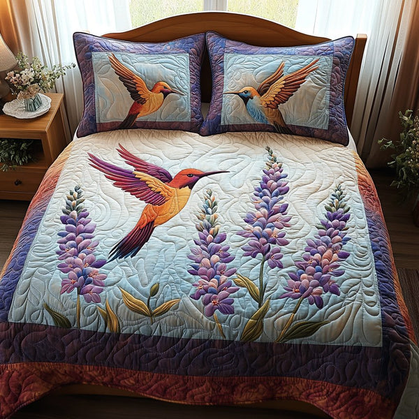 Graceful Nectar quilted 3-piece bedding set on a made bed with two matching pillow shams