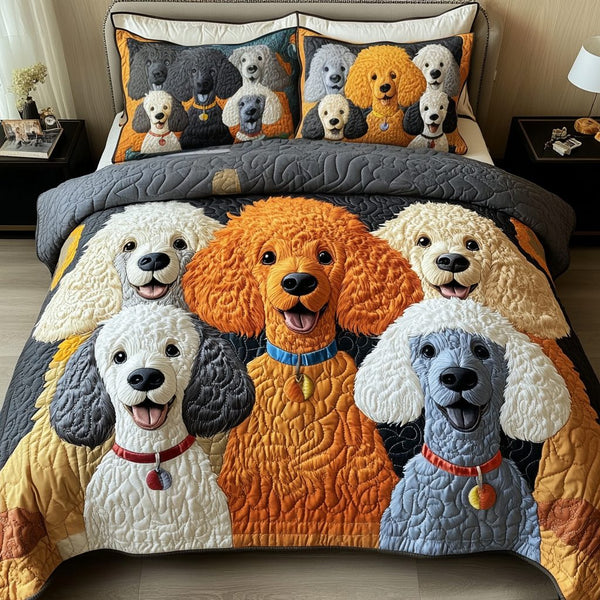 Graceful Pup quilted 3-piece bedding set on a made bed with two matching pillow shams