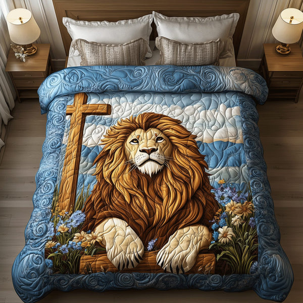 Graceful Roar quilted 3-piece bedding set on a made bed with two matching pillow shams