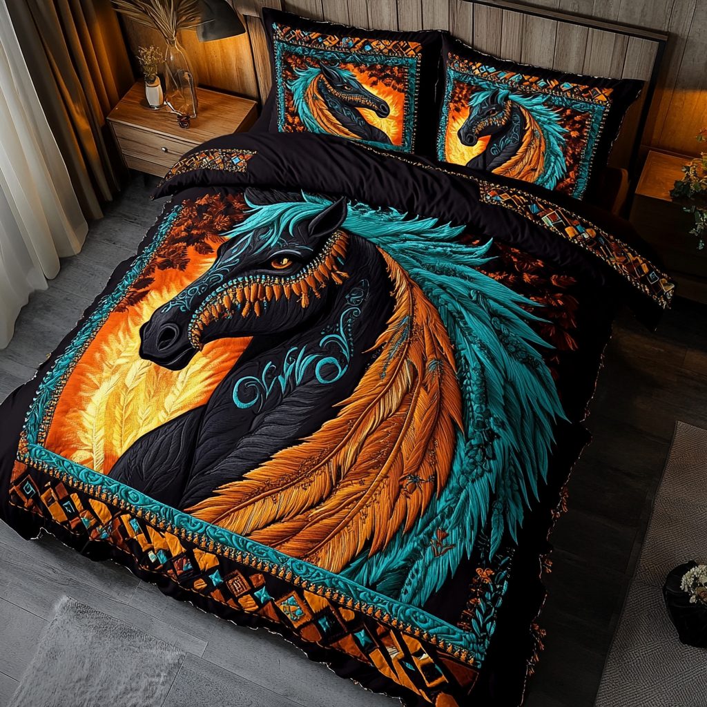 Graceful Stride quilted 3-piece bedding set on a made bed with two matching pillow shams
