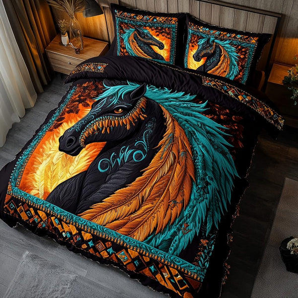 Graceful Stride quilted 3-piece bedding set on a made bed with two matching pillow shams