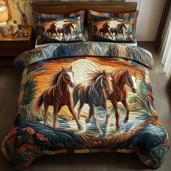 Graceful Stride quilted 3-piece bedding set on a made bed with two matching pillow shams