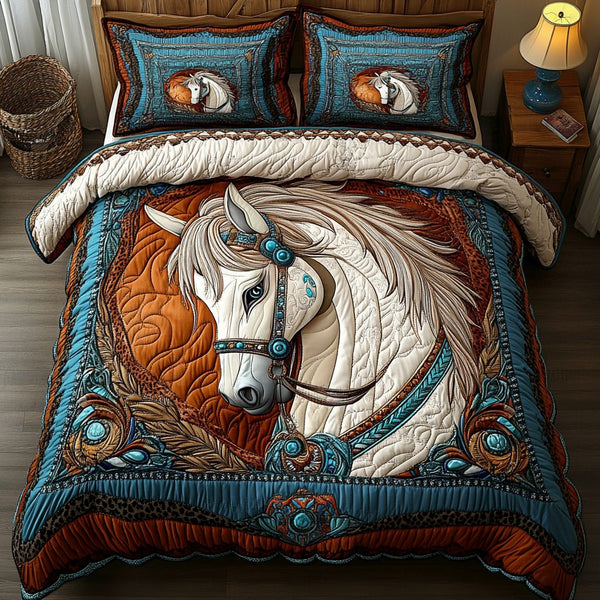 Graceful Stride quilted 3-piece bedding set on a made bed with two matching pillow shams