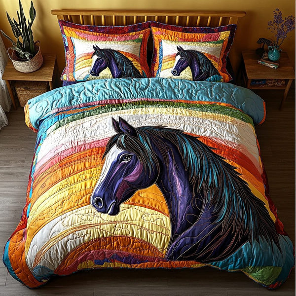 Graceful Stride quilted 3-piece bedding set on a made bed with two matching pillow shams