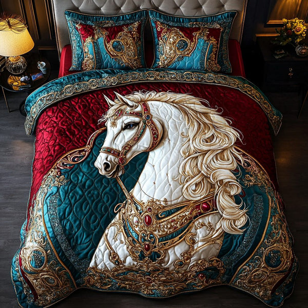 Graceful Stride quilted 3-piece bedding set on a made bed with two matching pillow shams