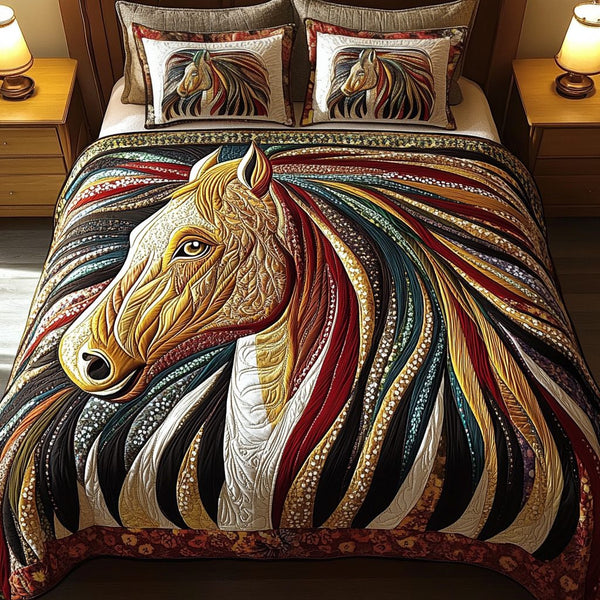 Graceful Stride quilted 3-piece bedding set on a made bed with two matching pillow shams