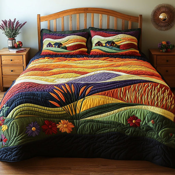 Grainlands quilted 3-piece bedding set on a made bed with two matching pillow shams