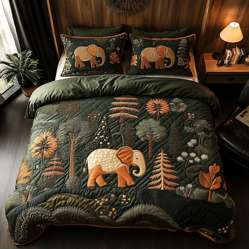 Grand Tusks quilted 3-piece bedding set on a made bed with two matching pillow shams