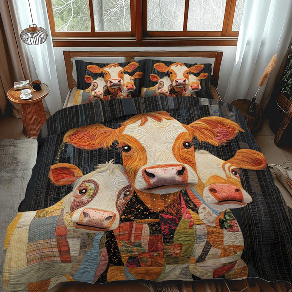 Grazing Gals quilted 3-piece bedding set on a made bed with two matching pillow shams