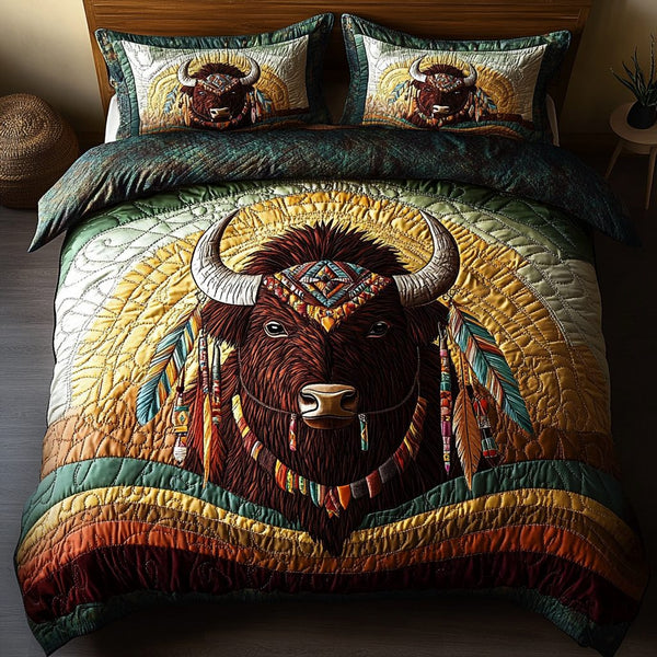 Great Plains Pride quilted 3-piece bedding set on a made bed with two matching pillow shams