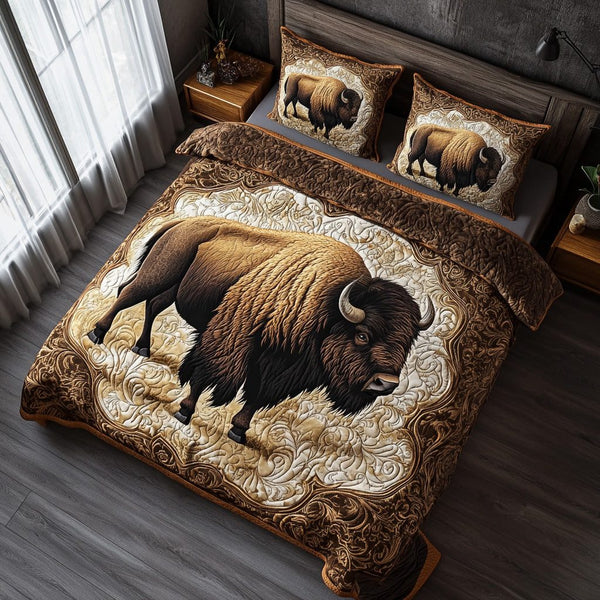 Great Range quilted 3-piece bedding set on a made bed with two matching pillow shams