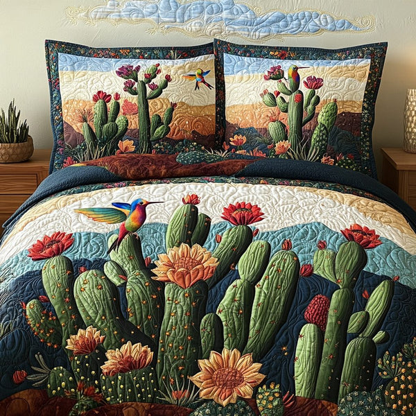 Green Spire Studio quilted 3-piece bedding set on a made bed with two matching pillow shams