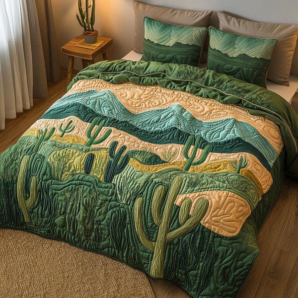 Green Valley quilted 3-piece bedding set on a made bed with two matching pillow shams