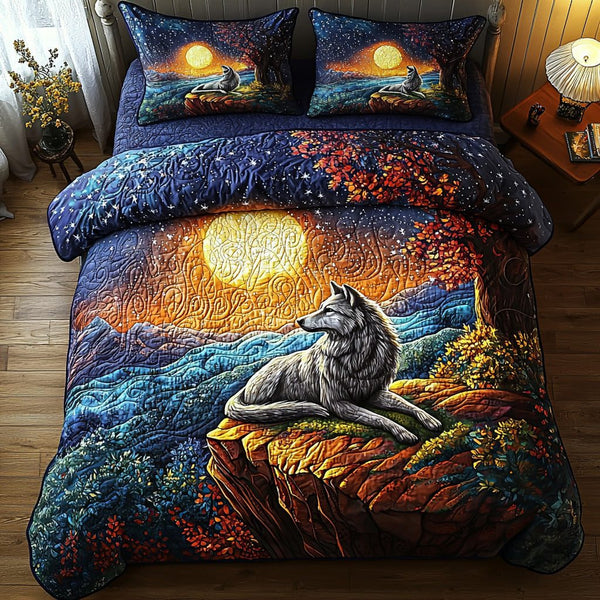 Grey Whisper quilted 3-piece bedding set on a made bed with two matching pillow shams