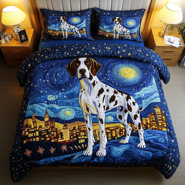 GSP Starry City quilted 3-piece bedding set on a made bed with two matching pillow shams