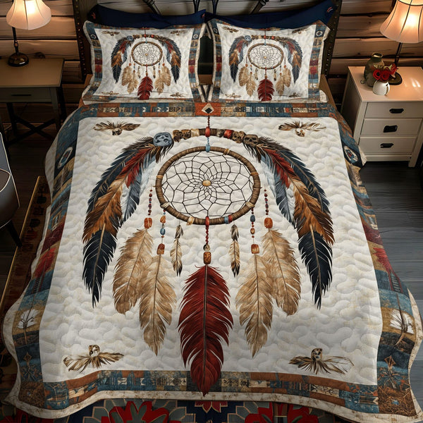 Guardian Web quilted 3-piece bedding set on a made bed with two matching pillow shams