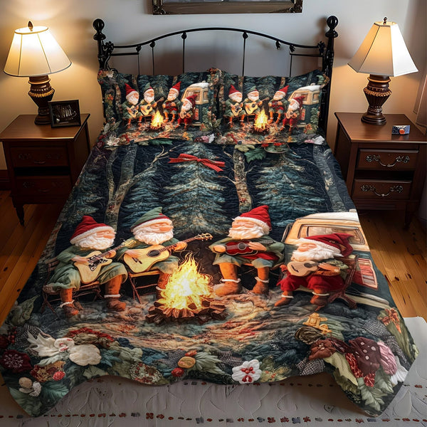 Guitar Nights quilted 3-piece bedding set on a made bed with two matching pillow shams