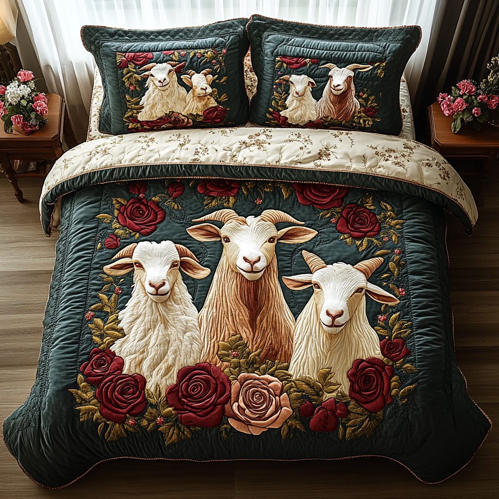 Gypsy Hooves quilted 3-piece bedding set on a made bed with two matching pillow shams
