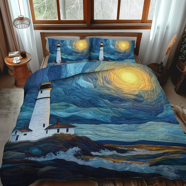 Harbor of Hope quilted 3-piece bedding set on a made bed in a light coastal bedroom