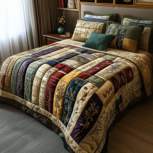 Hardcover Haven quilted 3-piece bedding set on a made bed with two matching pillow shams
