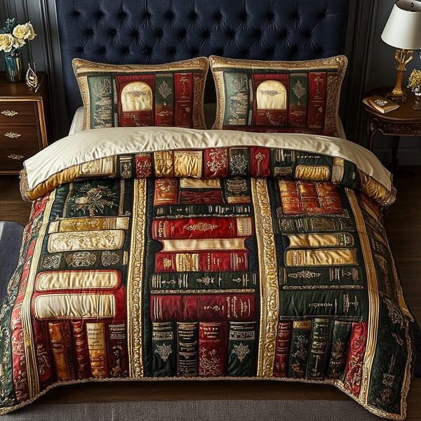 Hardcover Haven quilted 3-piece bedding set on a made bed with two matching pillow shams