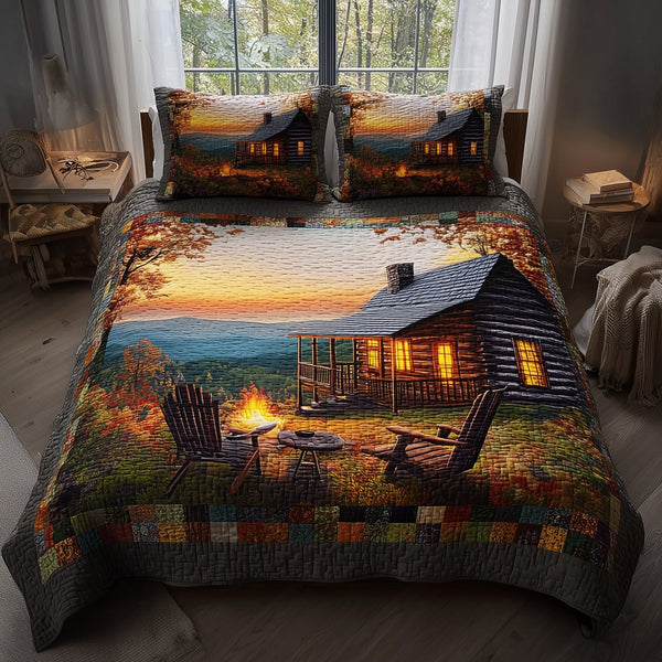 Harmony Autumn quilted 3-piece bedding set on a made bed with two matching pillow shams