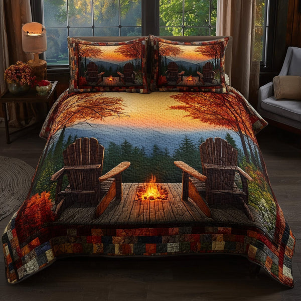 Harmony Autumn quilted 3-piece bedding set on a made bed with two matching pillow shams