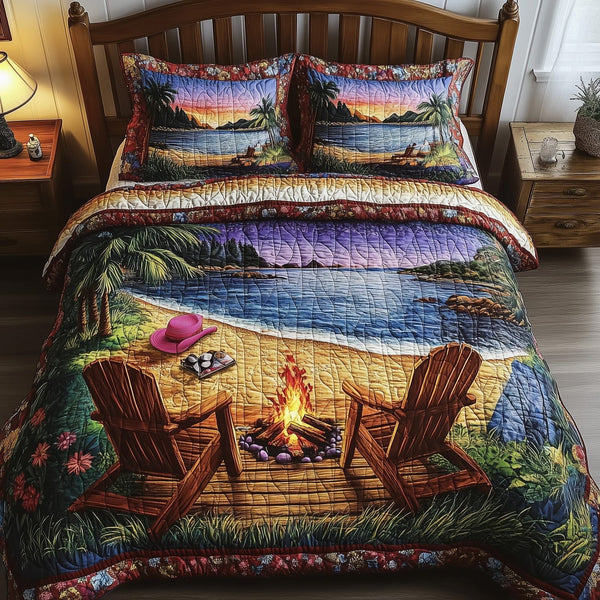 Harmony Beach Vibe quilted 3-piece bedding set on a made bed in a light coastal bedroom