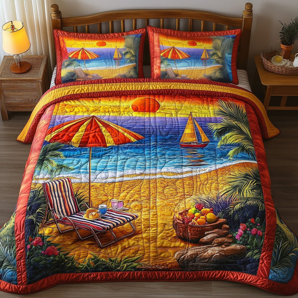 Harmony Beach Vibe quilted 3-piece bedding set on a made bed in a light coastal bedroom