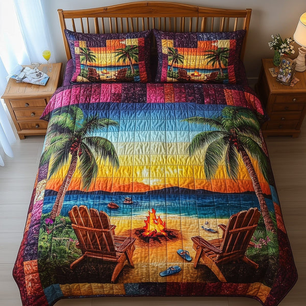 Harmony Beach Vibe quilted 3-piece bedding set on a made bed in a light coastal bedroom