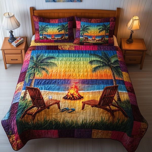 Harmony Beach Vibe quilted 3-piece bedding set on a made bed in a light coastal bedroom