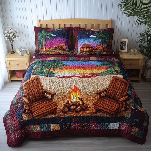 Harmony Beach Vibe quilted 3-piece bedding set on a made bed in a light coastal bedroom