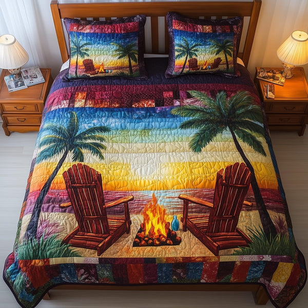 Harmony Beach Vibe quilted 3-piece bedding set on a made bed in a light coastal bedroom