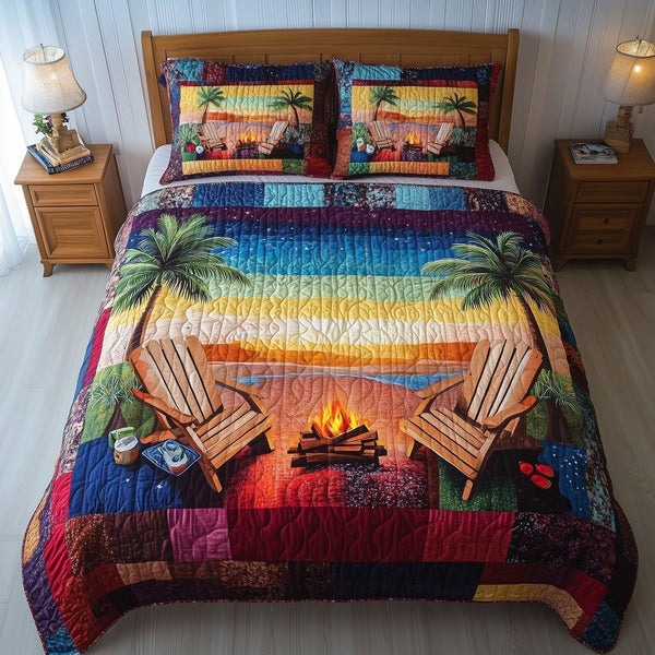 Harmony Beach Vibe quilted 3-piece bedding set on a made bed in a light coastal bedroom
