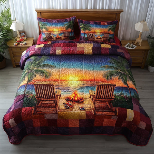 Harmony Beach Vibe quilted 3-piece bedding set on a made bed in a light coastal bedroom