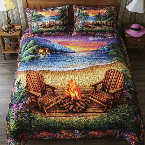 Harmony Beach Vibe quilted 3-piece bedding set on a made bed in a light coastal bedroom