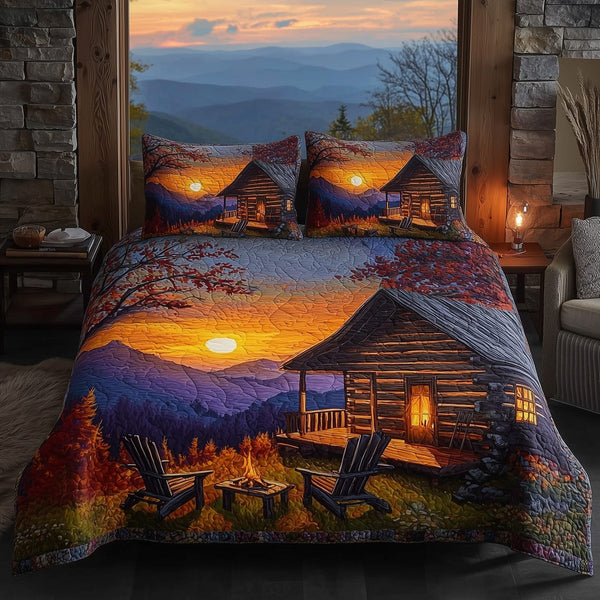 Harmony Fall quilted 3-piece bedding set on a made bed with two matching pillow shams