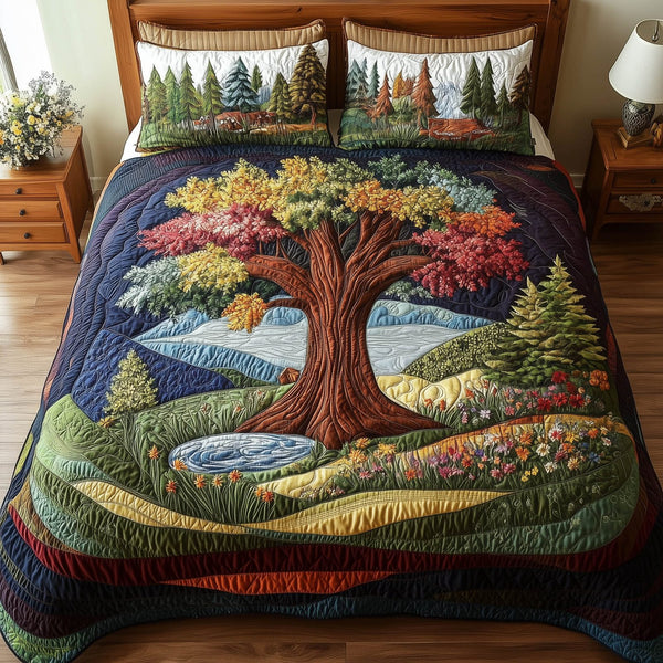 Harmony Flow quilted 3-piece bedding set on a made bed with two matching pillow shams