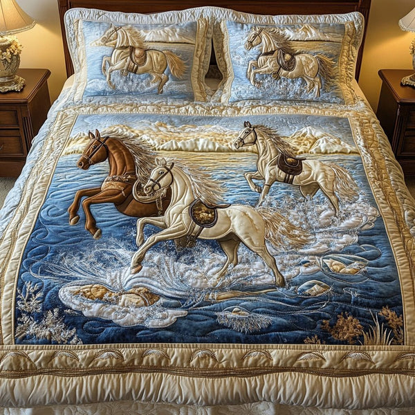 Harmony Hoof quilted 3-piece bedding set on a made bed with two matching pillow shams