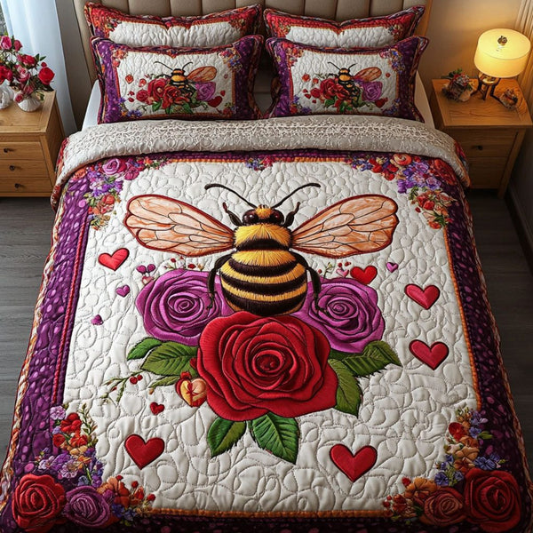 Harmony in the Wild quilted 3-piece bedding set on a made bed with two matching pillow shams
