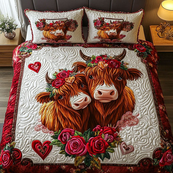Harmony Together quilted 3-piece bedding set on a made bed with two matching pillow shams