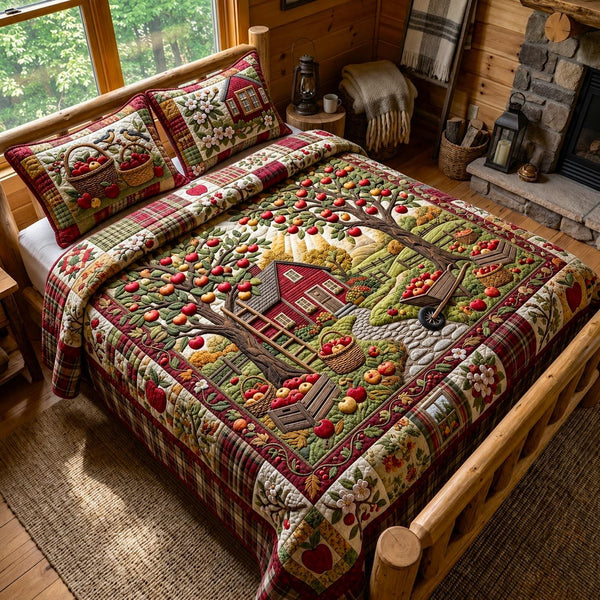 Harvest Blessings quilted 3-piece bedding set on a made bed with two matching pillow shams
