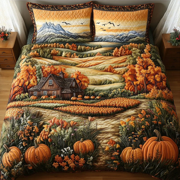 Harvest Dream quilted 3-piece bedding set on a made bed with two matching pillow shams