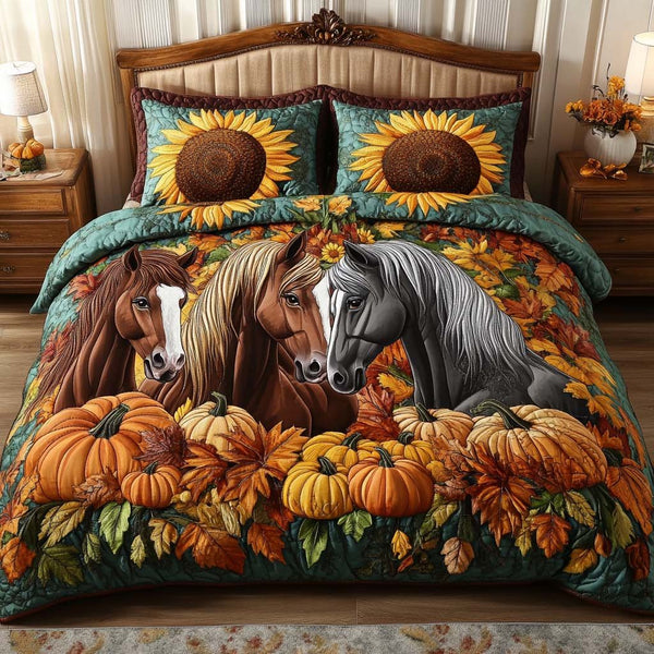Harvest Dream quilted 3-piece bedding set on a made bed with two matching pillow shams